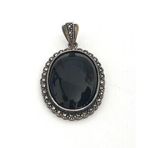 925 Sterling Silver Pendant Marcasites Black Onyx Vintage Estate Hummingbird